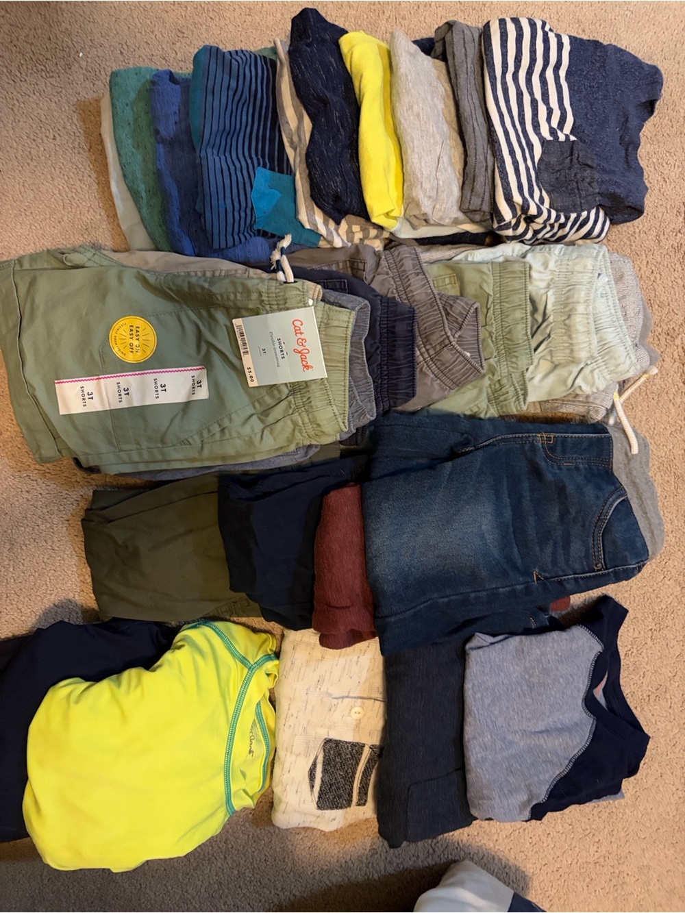 Cat & Jack boys 3t lot, pants, shorts, t-shirts, long sleeve, & rash guards